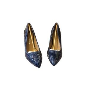 Lauren Lorraine Navy Dazzle Crystal Rhinestone Pointed Toe Stiletto Heels Sz 10